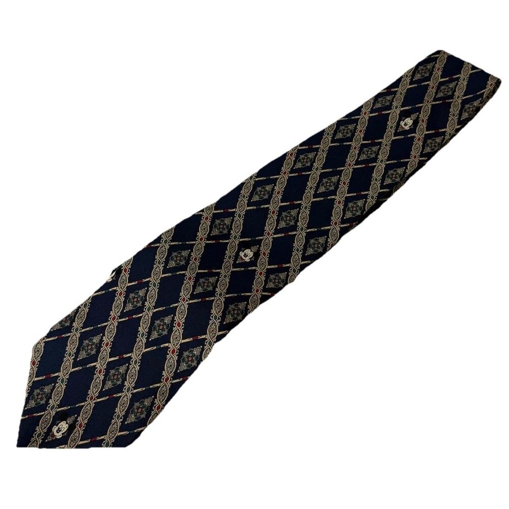 Vintage Mickey Inc Navy Blue Gold Silk Diamond Embroidered Mickey Mouse Necktie